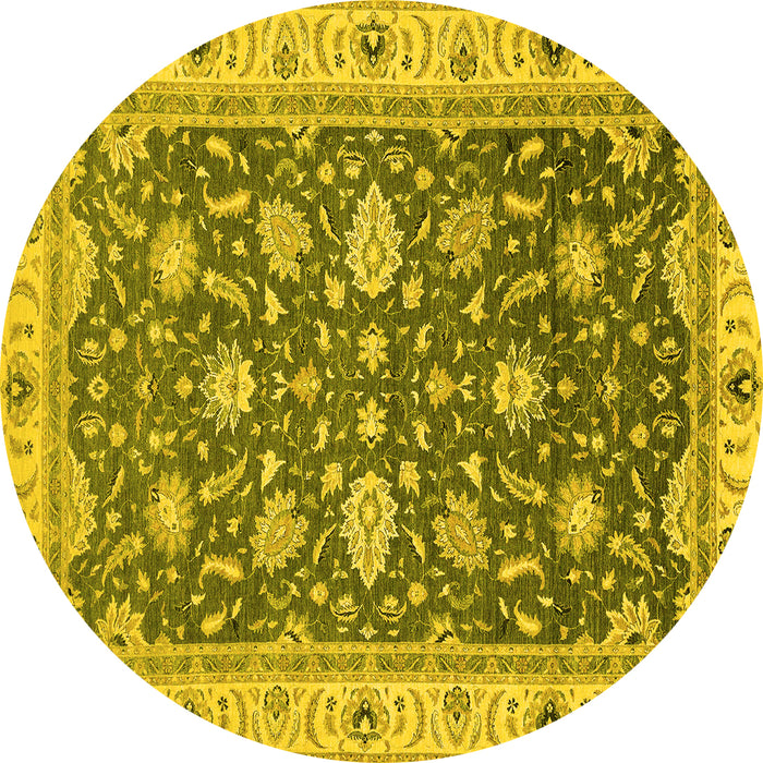 Round Machine Washable Oriental Yellow Traditional Rug, wshabs2768yw