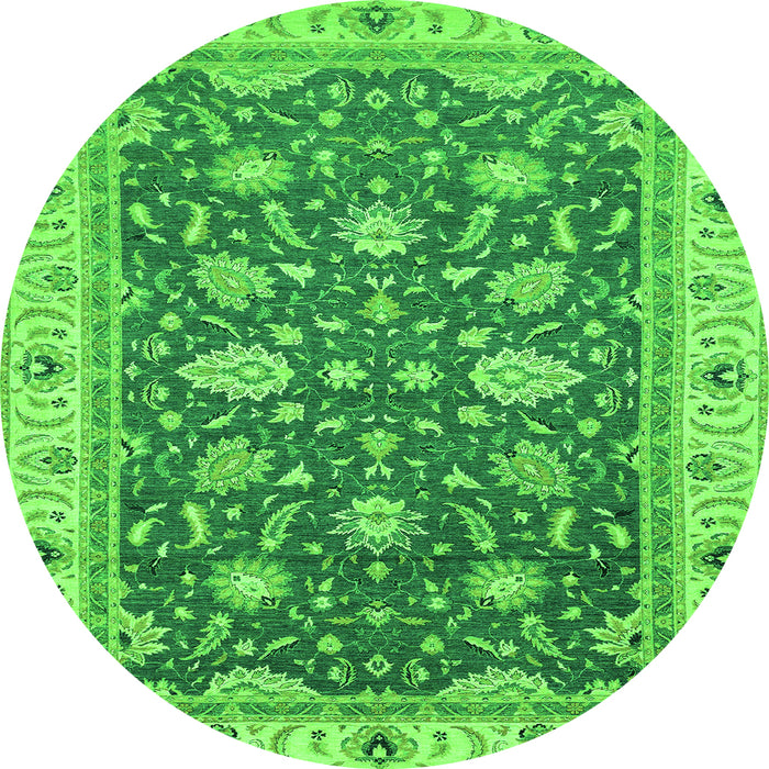 Round Machine Washable Oriental Green Traditional Area Rugs, wshabs2768grn