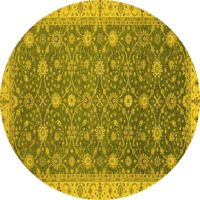 Round Machine Washable Oriental Yellow Traditional Rug, wshabs2769yw