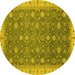 Round Machine Washable Oriental Yellow Traditional Rug, wshabs2769yw