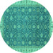 Round Machine Washable Oriental Turquoise Traditional Area Rugs, wshabs2769turq