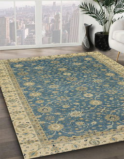 Abstract Dark Khaki Green Oriental Rug in Family Room, abs2769