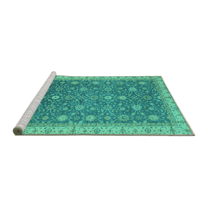 Sideview of Machine Washable Oriental Turquoise Traditional Area Rugs, wshabs2769turq