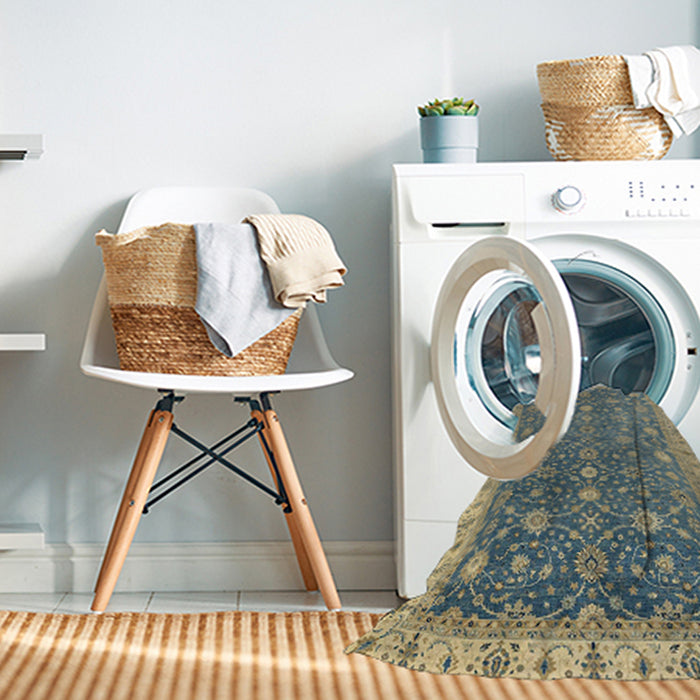 Machine Washable Abstract Dark Khaki Green Rug in a Washing Machine, wshabs2769