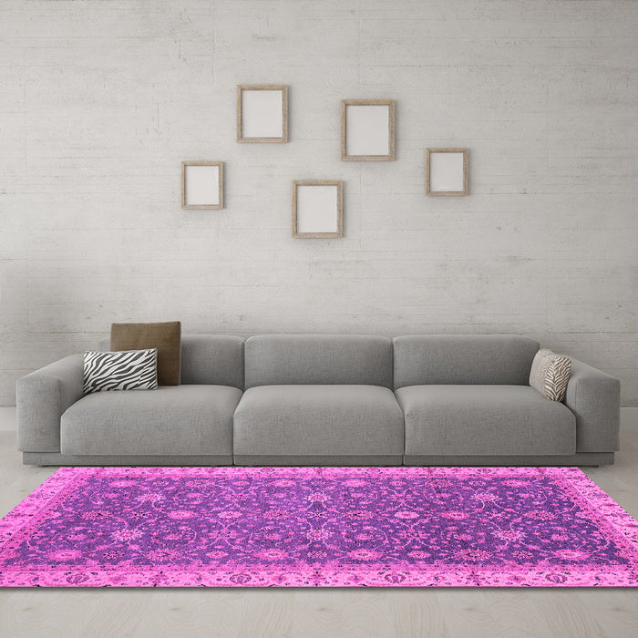 Machine Washable Oriental Pink Traditional Rug in a Living Room, wshabs2769pnk