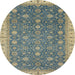 Round Abstract Dark Khaki Green Oriental Rug, abs2769