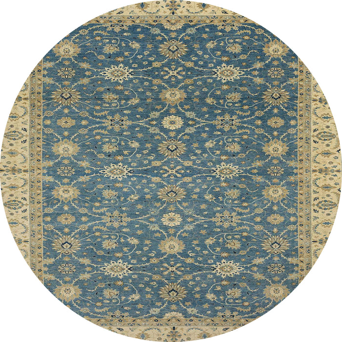 Round Machine Washable Abstract Dark Khaki Green Rug, wshabs2769