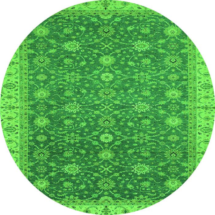 Round Machine Washable Oriental Green Traditional Area Rugs, wshabs2769grn