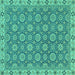 Square Machine Washable Oriental Turquoise Traditional Area Rugs, wshabs2770turq