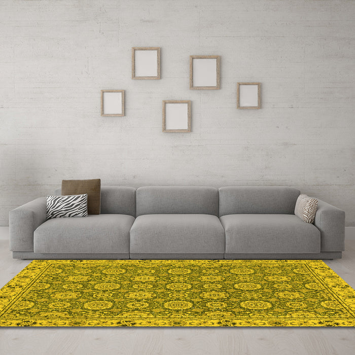 Machine Washable Oriental Yellow Traditional Rug in a Living Room, wshabs2770yw