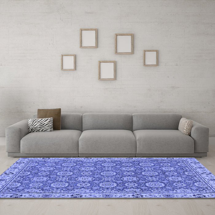 Machine Washable Oriental Blue Traditional Rug in a Living Room, wshabs2770blu