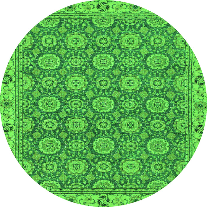 Round Machine Washable Oriental Green Traditional Area Rugs, wshabs2770grn