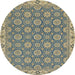 Round Abstract Brownish Green Oriental Rug, abs2770