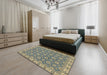 Abstract Brownish Green Oriental Rug in a Bedroom, abs2770