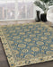 Abstract Brownish Green Oriental Rug in Family Room, abs2770