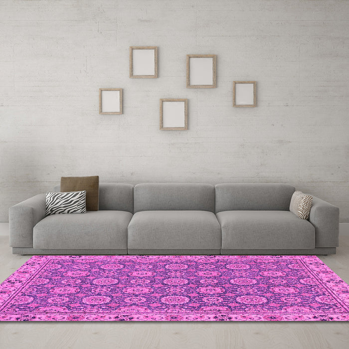 Machine Washable Oriental Pink Traditional Rug in a Living Room, wshabs2770pnk