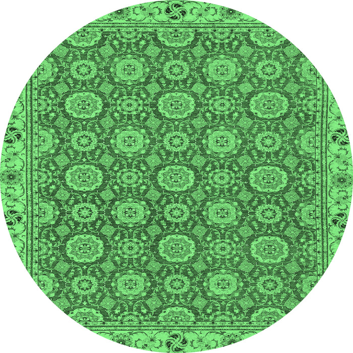 Round Machine Washable Oriental Emerald Green Traditional Area Rugs, wshabs2770emgrn