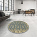 Round Abstract Brownish Green Oriental Rug in a Office, abs2770