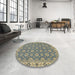 Round Machine Washable Abstract Brown Green Rug in a Office, wshabs2770