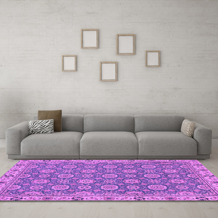 Machine Washable Oriental Purple Traditional Area Rugs in a Living Room, wshabs2770pur