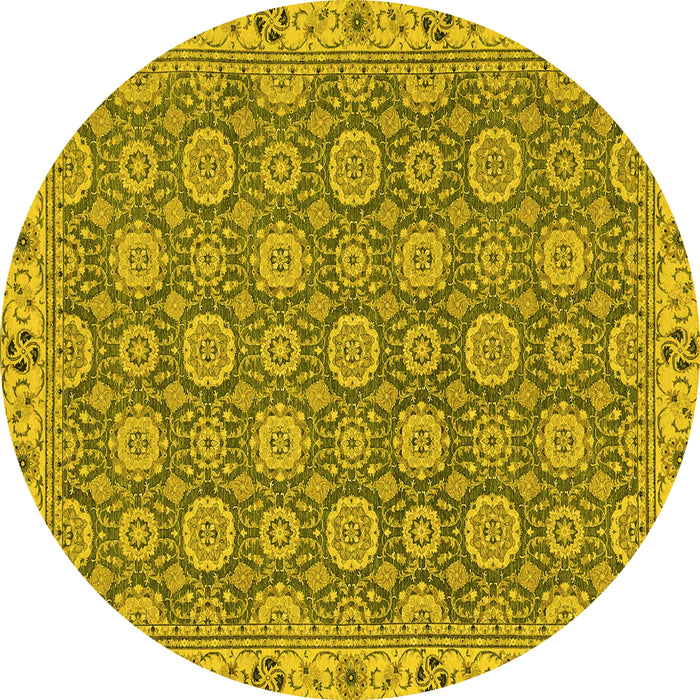 Round Machine Washable Oriental Yellow Traditional Rug, wshabs2770yw