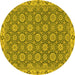Round Machine Washable Oriental Yellow Traditional Rug, wshabs2770yw