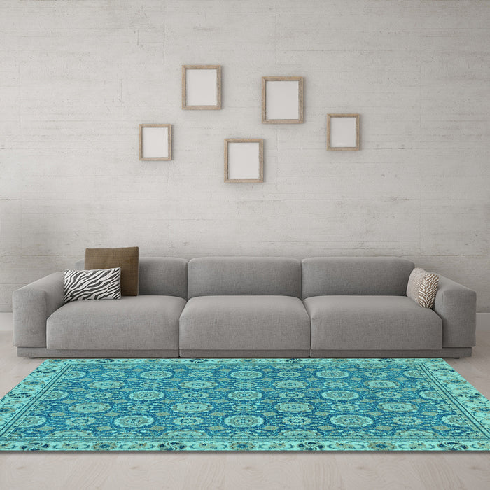 Machine Washable Oriental Light Blue Traditional Rug in a Living Room, wshabs2770lblu