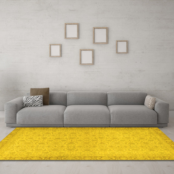 Machine Washable Oriental Yellow Traditional Rug in a Living Room, wshabs2771yw