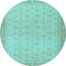 Round Oriental Light Blue Traditional Rug, abs2771lblu