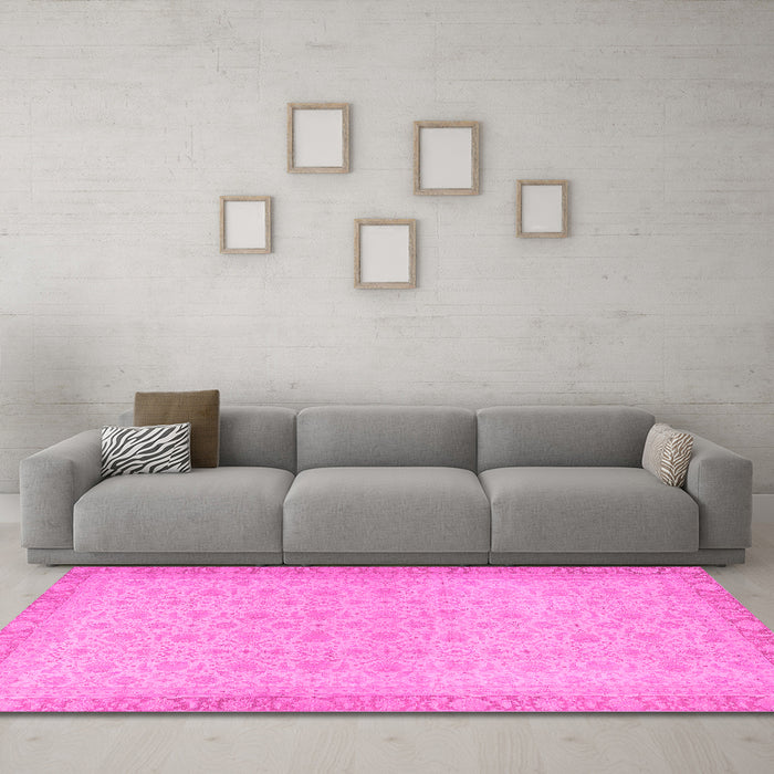 Machine Washable Oriental Pink Traditional Rug in a Living Room, wshabs2771pnk