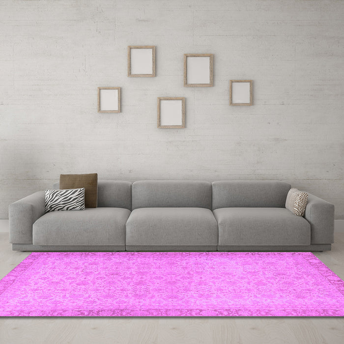 Machine Washable Oriental Purple Traditional Area Rugs in a Living Room, wshabs2771pur