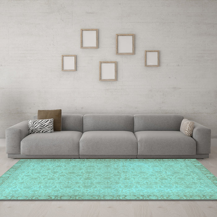 Machine Washable Oriental Light Blue Traditional Rug in a Living Room, wshabs2771lblu