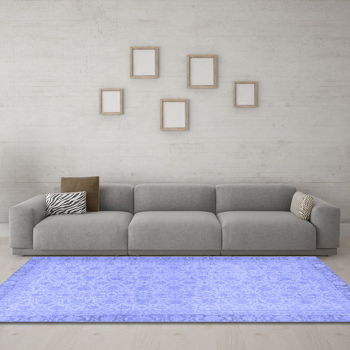 Machine Washable Oriental Blue Traditional Rug in a Living Room, wshabs2771blu