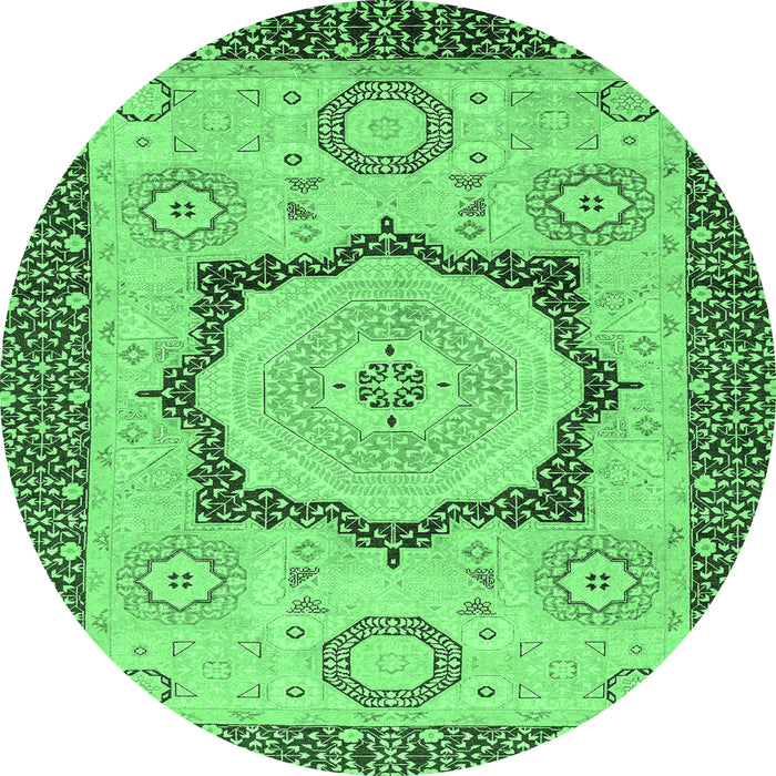 Round Machine Washable Abstract Emerald Green Modern Area Rugs, wshabs2772emgrn