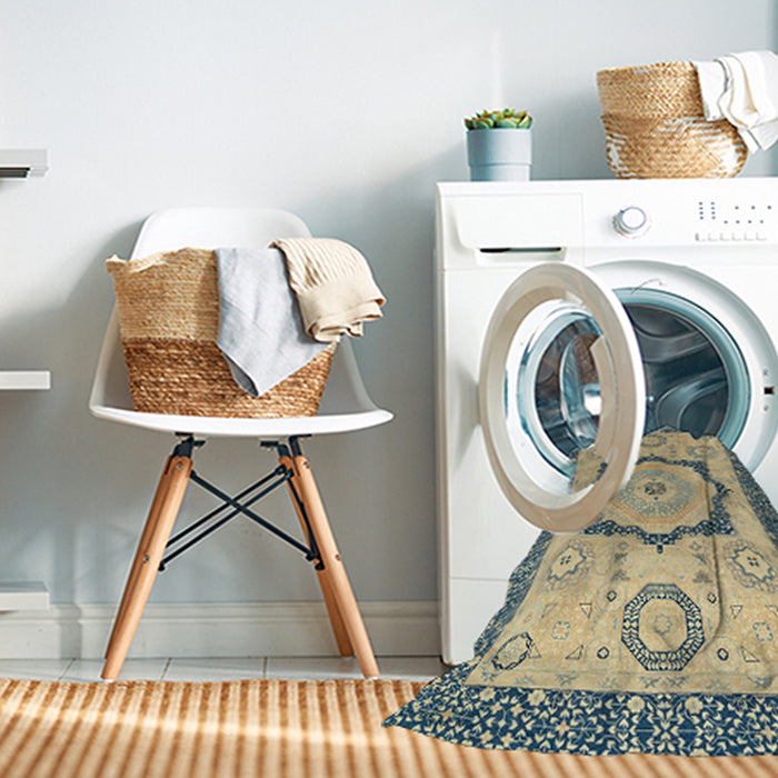 Machine Washable Abstract Brown Gold Rug in a Washing Machine, wshabs2772