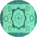 Round Machine Washable Abstract Turquoise Modern Area Rugs, wshabs2772turq