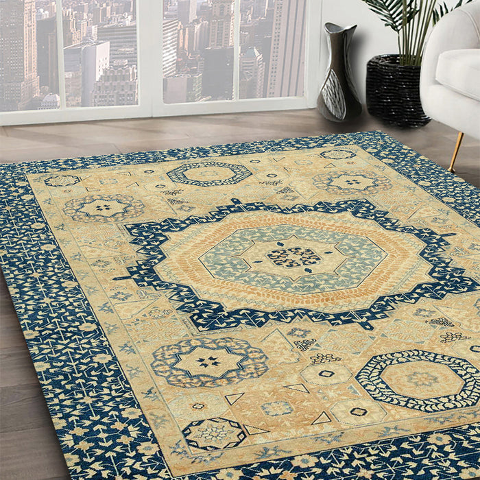 Machine Washable Abstract Brown Gold Rug in a Family Room, wshabs2772