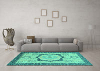 Machine Washable Abstract Turquoise Modern Rug, wshabs2772turq