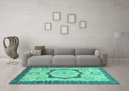 Machine Washable Abstract Turquoise Modern Area Rugs in a Living Room,, wshabs2772turq