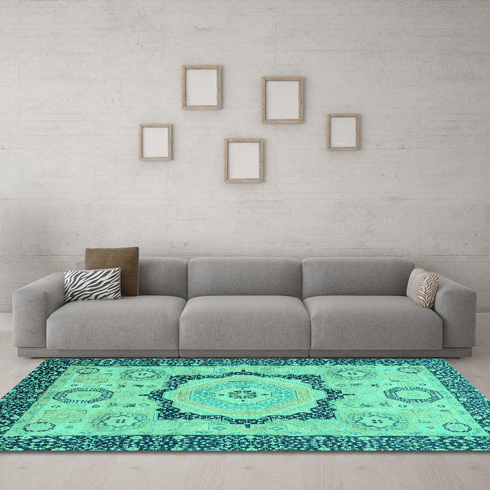 Machine Washable Abstract Turquoise Modern Area Rugs in a Living Room,, wshabs2772turq