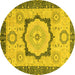 Round Machine Washable Abstract Yellow Modern Rug, wshabs2772yw