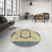 Round Machine Washable Abstract Brown Gold Rug in a Office, wshabs2772