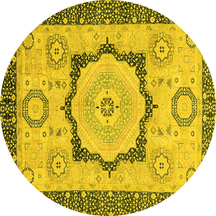 Round Abstract Yellow Modern Rug, abs2772yw