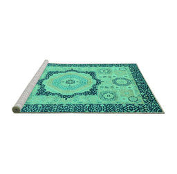 Sideview of Machine Washable Abstract Turquoise Modern Area Rugs, wshabs2772turq