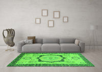 Machine Washable Abstract Green Modern Rug, wshabs2772grn