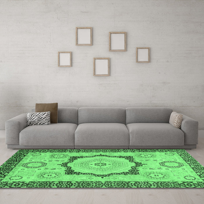 Machine Washable Abstract Emerald Green Modern Area Rugs in a Living Room,, wshabs2772emgrn