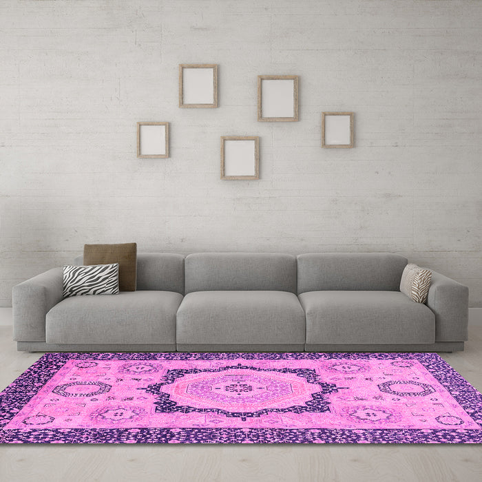 Machine Washable Abstract Pink Modern Rug in a Living Room, wshabs2772pnk