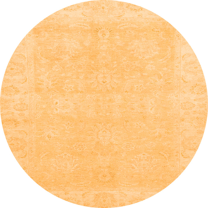 Round Machine Washable Oriental Orange Traditional Area Rugs, wshabs2773org