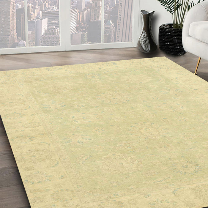 Abstract Brown Gold Oriental Rug in Family Room, abs2773