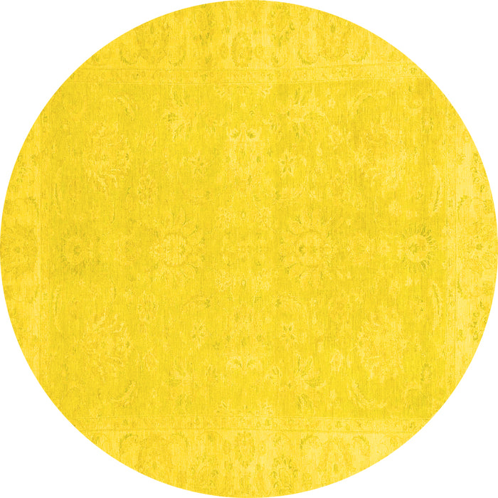 Round Machine Washable Oriental Yellow Traditional Rug, wshabs2773yw